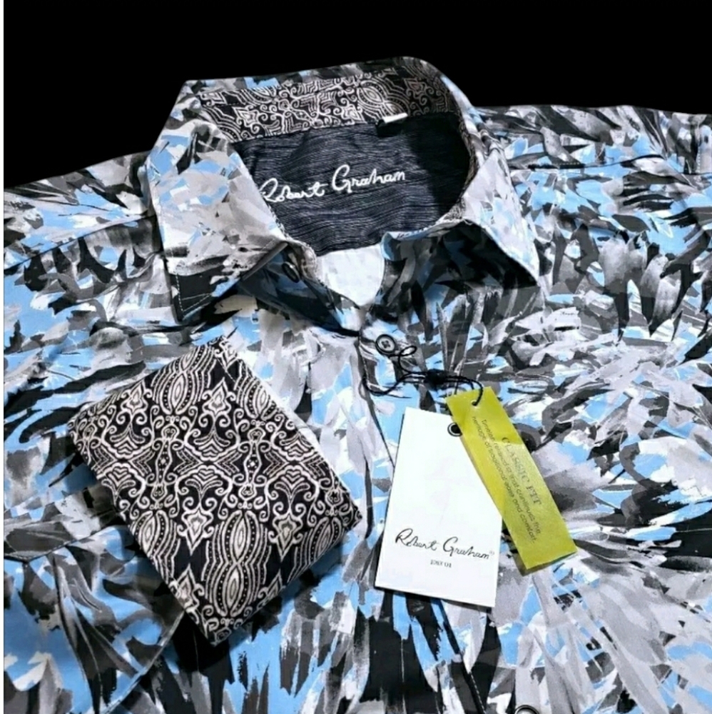 NEW Robert Graham Geometric Floral Mens XL Blue Mulicolor Sports Shirt